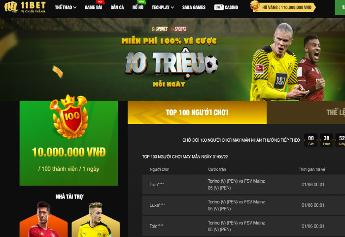 Miễn phí 100% vé cược thủ cá cược thể thao tại 11Bet