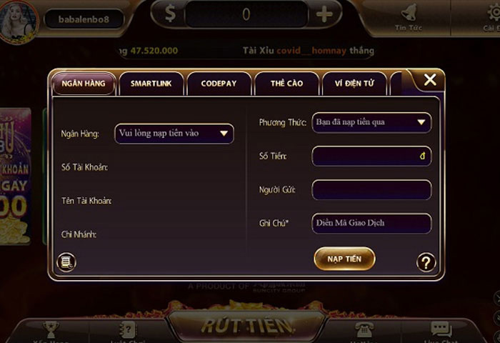 nạp tiền cổng game Manclub qua Ngân Hàng