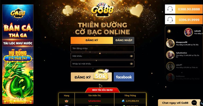 giao diện nhà cái Go88