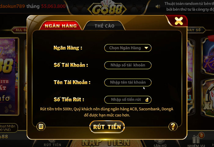 Hướng dẫn rút tiền Go88